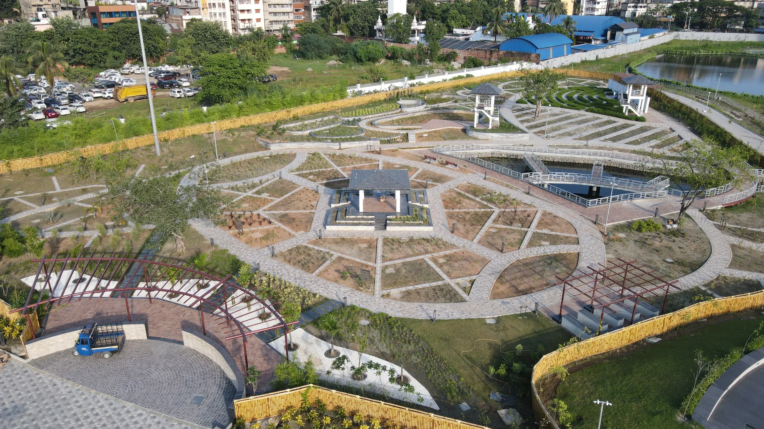 Pathway and plantation zone under construction in Guwahati